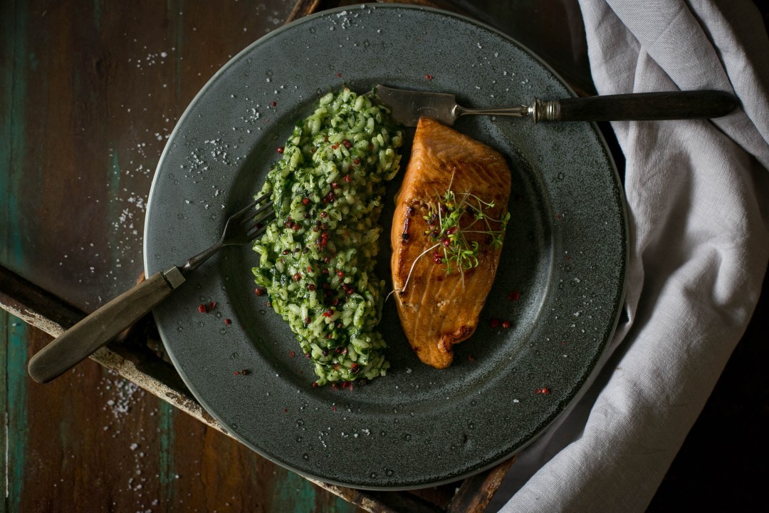 Spinatrisotto mit Lachs 